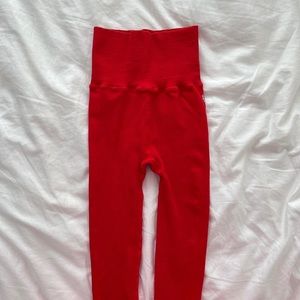 Free People Red Ribbed Leggings